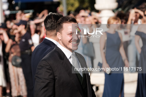 Matthew Jeremiah Kumar arrives for his wedding with Princess Theodora Glucksburg of Greece at the Metropolitan Cathedral of Athens in Athens...