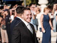 Matthew Jeremiah Kumar arrives for his wedding with Princess Theodora Glucksburg of Greece at the Metropolitan Cathedral of Athens in Athens...