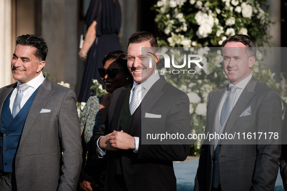 Matthew Jeremiah Kumar arrives for his wedding with Princess Theodora Glucksburg of Greece at the Metropolitan Cathedral of Athens in Athens...