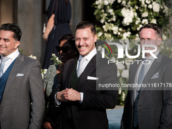 Matthew Jeremiah Kumar arrives for his wedding with Princess Theodora Glucksburg of Greece at the Metropolitan Cathedral of Athens in Athens...