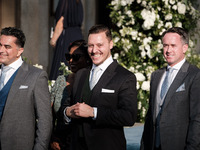 Matthew Jeremiah Kumar arrives for his wedding with Princess Theodora Glucksburg of Greece at the Metropolitan Cathedral of Athens in Athens...