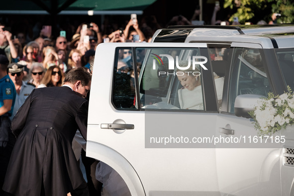 Princess Theodora Glucksburg of Greece and her brother Pavlos, former Crown Prince of Greece, arrive for her wedding with Matthew Jeremiah K...