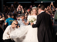 Princess Theodora Glucksburg of Greece and her brother Pavlos, former Crown Prince of Greece, arrive for her wedding with Matthew Jeremiah K...