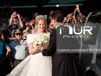 Princess Theodora Glucksburg of Greece and her brother Pavlos, former Crown Prince of Greece, arrive for her wedding with Matthew Jeremiah K...