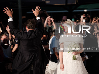 Princess Theodora Glucksburg of Greece and her brother Pavlos, former Crown Prince of Greece, arrive for her wedding with Matthew Jeremiah K...