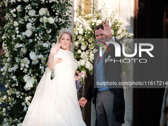 Princess Theodora Glucksburg of Greece and her brother Pavlos, former Crown Prince of Greece, arrive for her wedding with Matthew Jeremiah K...