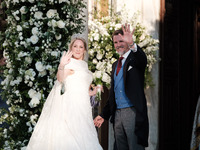 Princess Theodora Glucksburg of Greece and her brother Pavlos, former Crown Prince of Greece, arrive for her wedding with Matthew Jeremiah K...