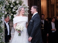 Princess Theodora Glucksburg of Greece and Matthew Jeremiah Kumar after their wedding at the Metropolitan Cathedral in Athens, Greece, on Se...