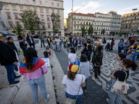 Several activists rally during a demonstration in Restauradores Square in Lisbon, Portugal, on September 28, 2024, as a result of the allege...