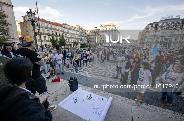 Several activists rally during a demonstration in Restauradores Square in Lisbon, Portugal, on September 28, 2024, as a result of the allege...