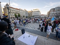 Several activists rally during a demonstration in Restauradores Square in Lisbon, Portugal, on September 28, 2024, as a result of the allege...