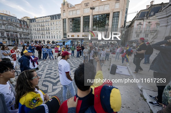 Several activists rally during a demonstration in Restauradores Square in Lisbon, Portugal, on September 28, 2024, as a result of the allege...