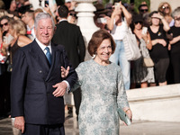 Alexander of Serbia and Katherine Batis arrive for the wedding of Princess Theodora Glucksburg of Greece and Matthew Jeremiah Kumar at the M...