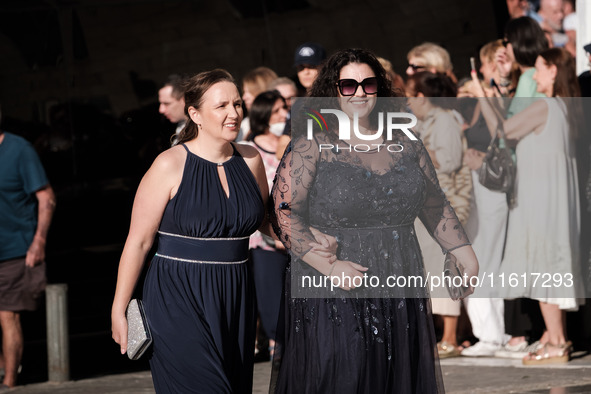 Guests arrive for the wedding of Princess Theodora Glucksburg of Greece and Matthew Jeremiah Kumar at the Metropolitan Cathedral of Athens,...