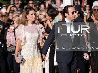 Guests arrive for the wedding of Princess Theodora Glucksburg of Greece and Matthew Jeremiah Kumar at the Metropolitan Cathedral of Athens,...