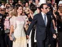 Guests arrive for the wedding of Princess Theodora Glucksburg of Greece and Matthew Jeremiah Kumar at the Metropolitan Cathedral of Athens,...