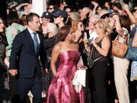 Guests arrive for the wedding of Princess Theodora Glucksburg of Greece and Matthew Jeremiah Kumar at the Metropolitan Cathedral of Athens,...