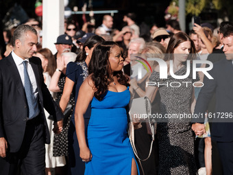 Guests arrive for the wedding of Princess Theodora Glucksburg of Greece and Matthew Jeremiah Kumar at the Metropolitan Cathedral of Athens,...