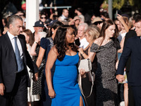 Guests arrive for the wedding of Princess Theodora Glucksburg of Greece and Matthew Jeremiah Kumar at the Metropolitan Cathedral of Athens,...