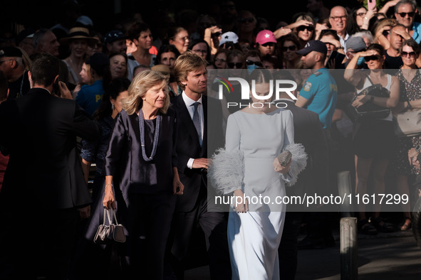 Guests arrive for the wedding of Princess Theodora Glucksburg of Greece and Matthew Jeremiah Kumar at the Metropolitan Cathedral of Athens,...