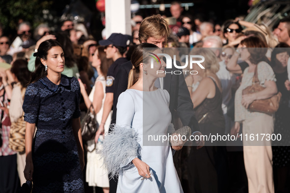 Guests arrive for the wedding of Princess Theodora Glucksburg of Greece and Matthew Jeremiah Kumar at the Metropolitan Cathedral of Athens,...