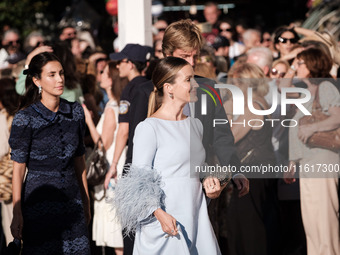 Guests arrive for the wedding of Princess Theodora Glucksburg of Greece and Matthew Jeremiah Kumar at the Metropolitan Cathedral of Athens,...