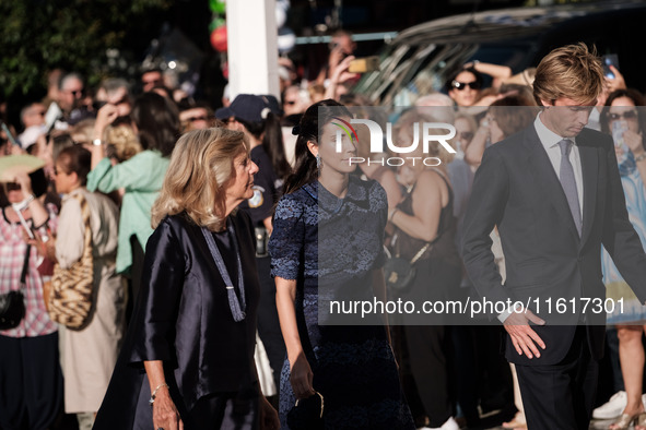 Guests arrive for the wedding of Princess Theodora Glucksburg of Greece and Matthew Jeremiah Kumar at the Metropolitan Cathedral of Athens,...