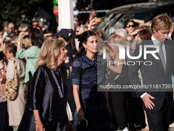 Guests arrive for the wedding of Princess Theodora Glucksburg of Greece and Matthew Jeremiah Kumar at the Metropolitan Cathedral of Athens,...