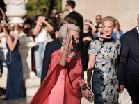 Princess Benedikte of Denmark arrives for the wedding of Princess Theodora Glucksburg of Greece and Matthew Jeremiah Kumar at the Metropolit...