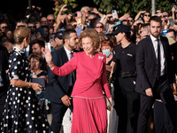 Queen Sofia of Spain and Princess Christina of Spain arrive for the wedding of Princess Theodora Glucksburg of Greece and Matthew Jeremiah K...