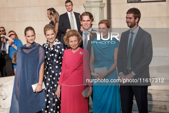 Irene Urdangarin, Infanta Elena de Borbon, Queen Sofia of Greece, Infanta Cristina de Borbon, Miguel Urdangarin, and Juan Urdangarin arrive...