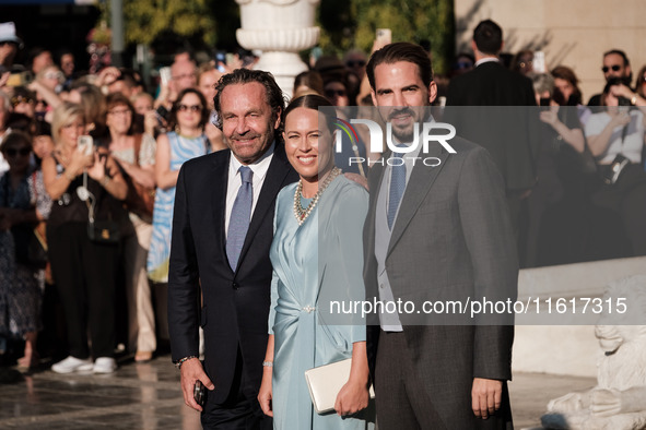 Philippos, son of former King of Greece Constantine II, and his wife Nina Flohn arrive for the wedding of Princess Theodora Glucksburg of Gr...