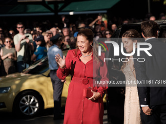 Alexia of Greece arrives for the wedding of Princess Theodora Glucksburg of Greece and Matthew Jeremiah Kumar at the Metropolitan Cathedral...