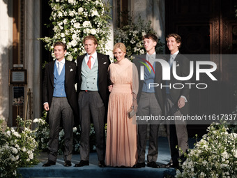 Marie-Chantal Claire Miller arrives for the wedding of Princess Theodora Glucksburg of Greece and Matthew Jeremiah Kumar at the Metropolitan...