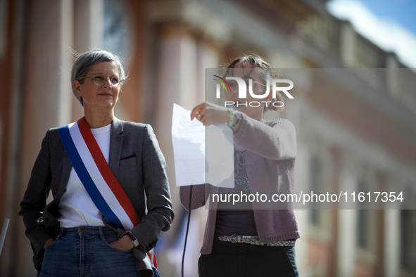 Sandrine Rousseau, French MP, stands in front of the town hall of Toulouse for International Safe Abortion Day. For International Safe Abort...