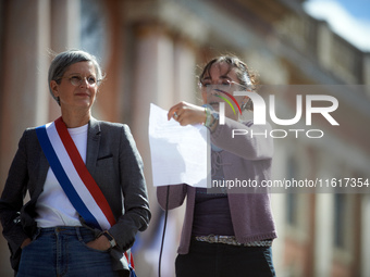 Sandrine Rousseau, French MP, stands in front of the town hall of Toulouse for International Safe Abortion Day. For International Safe Abort...