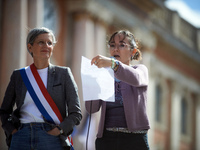 Sandrine Rousseau, French MP, stands in front of the town hall of Toulouse for International Safe Abortion Day. For International Safe Abort...