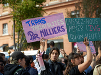 People hold signs reading 'Transparenthood by thousands' and 'let us do abortion as we want'. For International Safe Abortion Day, hundreds...