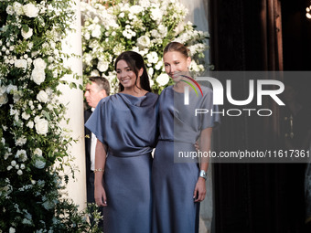 Olympia of Greece, bridesmaid, arrives for the wedding of Princess Theodora Glucksburg of Greece and Matthew Jeremiah Kumar at the Metropoli...