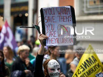 For International Safe Abortion Day, hundreds of women and men take to the streets in Toulouse, France, on September 28, 2024, to raise awar...