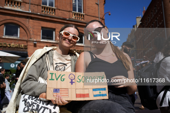 For International Safe Abortion Day, hundreds of women and men take to the streets in Toulouse, France, on September 28, 2024, to raise awar...