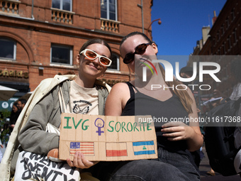 For International Safe Abortion Day, hundreds of women and men take to the streets in Toulouse, France, on September 28, 2024, to raise awar...