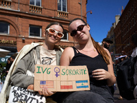 For International Safe Abortion Day, hundreds of women and men take to the streets in Toulouse, France, on September 28, 2024, to raise awar...