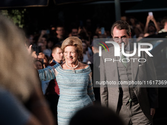 Anne Marie of Denmark and her son, Nicholas of Greece, attend the wedding of Princess Theodora Glucksburg of Greece and Matthew Jeremiah Kum...