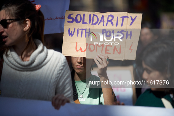 For International Safe Abortion Day, hundreds of women and men take to the streets in Toulouse, France, on September 28, 2024, to raise awar...