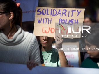 For International Safe Abortion Day, hundreds of women and men take to the streets in Toulouse, France, on September 28, 2024, to raise awar...