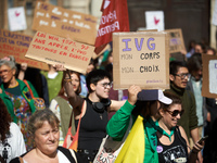 For International Safe Abortion Day, hundreds of women and men take to the streets in Toulouse, France, on September 28, 2024, to raise awar...