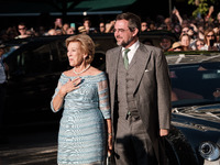 Anne Marie of Denmark and her son, Nicholas of Greece, attend the wedding of Princess Theodora Glucksburg of Greece and Matthew Jeremiah Kum...