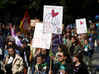 For International Safe Abortion Day, hundreds of women and men take to the streets in Toulouse, France, on September 28, 2024, to raise awar...