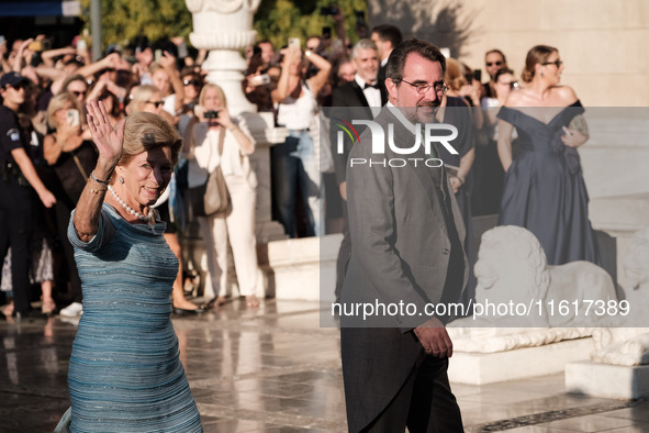 Anne Marie of Denmark and her son, Nicholas of Greece, attend the wedding of Princess Theodora Glucksburg of Greece and Matthew Jeremiah Kum...